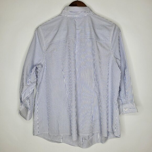 Talbots Womens Blue Striped Button Front Top Size 16W Petite Wrinkle Resistant - Picture 3 of 8